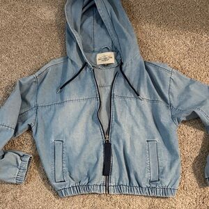 Children's Light Denim Hooded Zip Jacket - Casual Everyday Coat